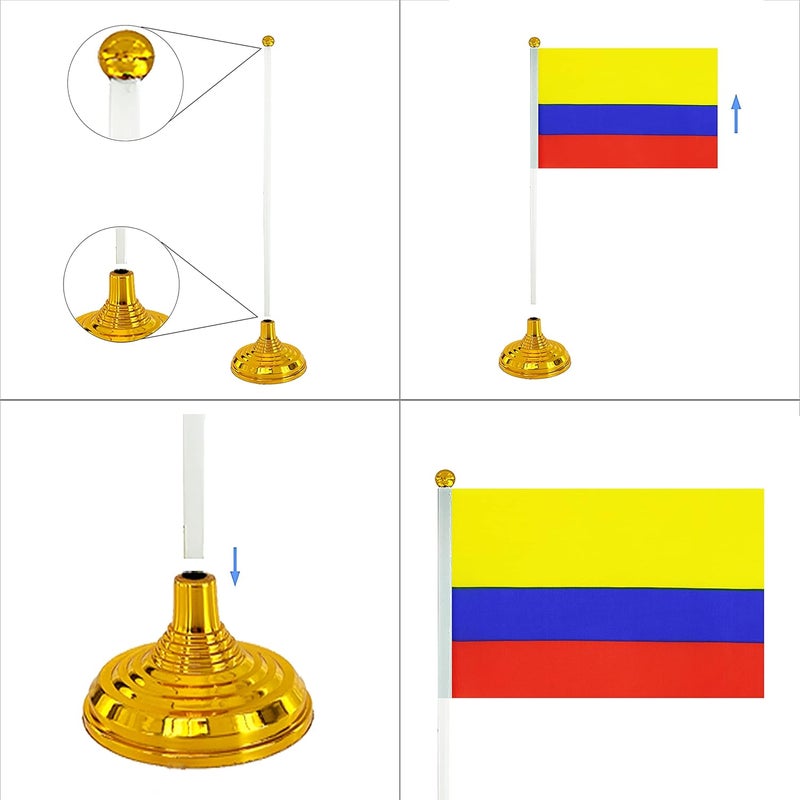 WXTWK 12 Pack Colombia Flag Colombian Desk Flag Small Mini Colombian Table Flags With Stand Base,Home Office Festival Events Celebration Decorations - Image 4
